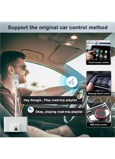 Wireless Android Auto Adapter Wired to Wireless Converter Support USB and Type-C Port THT-020-3 - White