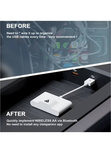 Wireless Android Auto Adapter Wired to Wireless Converter Support USB and Type-C Port THT-020-3 - White