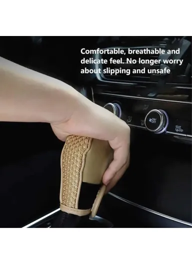 Universal Car Gear Shift Knob Cover, Anti-Slip Shift Knob Protector Cover, Breathable Leather Shift Knob Protector Cover (L12 x W7)cm - Black