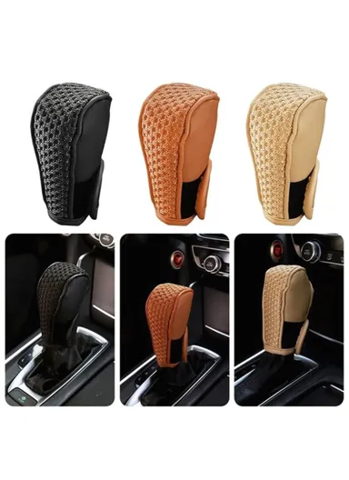 Universal Car Gear Shift Knob Cover, Anti-Slip Shift Knob Protector Cover, Breathable Leather Shift Knob Protector Cover (L12 x W7)cm - Black
