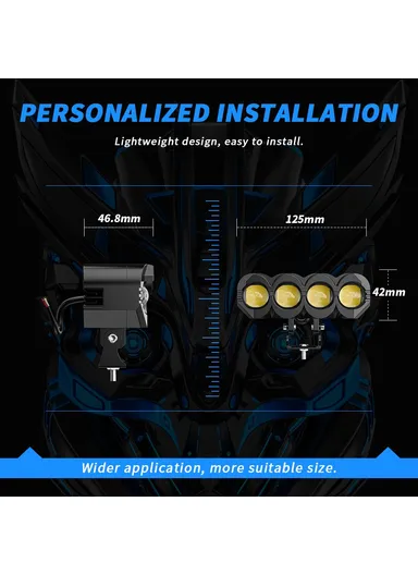 Waterproof Motorcycle 4-LED Headlight, Super Bright Spotlight Flood LED Light, Multi-Mode Mini Steel LED Wheeled Vehicle Headlight (L4.2 x W12.5 x H4.6)cm