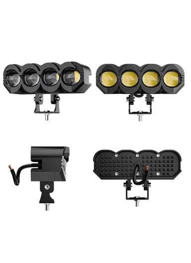 Waterproof Motorcycle 4-LED Headlight, Super Bright Spotlight Flood LED Light, Multi-Mode Mini Steel LED Wheeled Vehicle Headlight (L4.2 x W12.5 x H4.6)cm