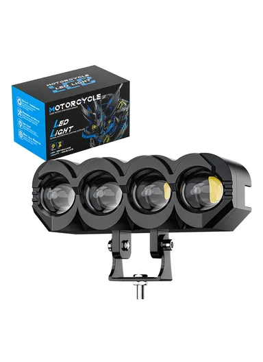 Waterproof Motorcycle 4-LED Headlight, Super Bright Spotlight Flood LED Light, Multi-Mode Mini Steel LED Wheeled Vehicle Headlight (L4.2 x W12.5 x H4.6)cm