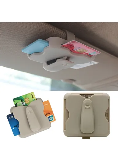Sunglass Holder Glasses Holder, Car Visor Clip Card Storage Pouch (L8.1 x W8.5)cm - Beige