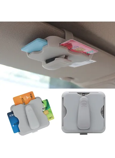 Sunglass Holder Glasses Holder, Car Visor Clip Card Storage Pouch (L8.1 x W8.5)cm - White