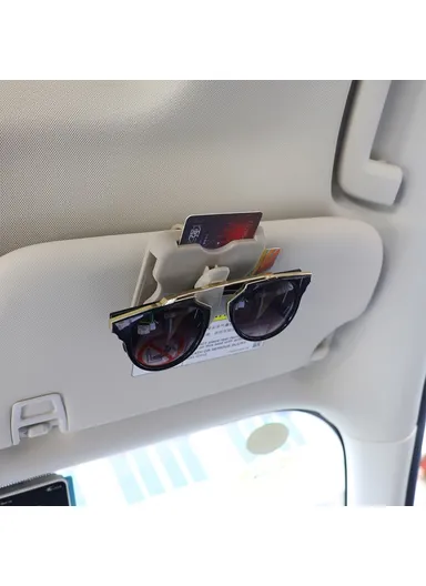 Sunglass Holder Glasses Holder, Car Visor Clip Card Storage Pouch (L8.1 x W8.5)cm - White