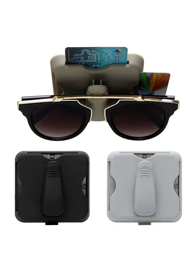 Sunglass Holder Glasses Holder, Car Visor Clip Card Storage Pouch (L8.1 x W8.5)cm - White