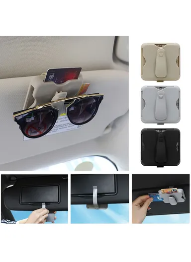Sunglass Holder Glasses Holder, Car Visor Clip Card Storage Pouch (L8.1 x W8.5)cm - White
