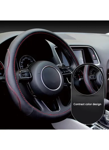 38cm Leather Car Steering Wheel Cover Universal Car Steering Wheel Protector O-Type - Black &amp; Red