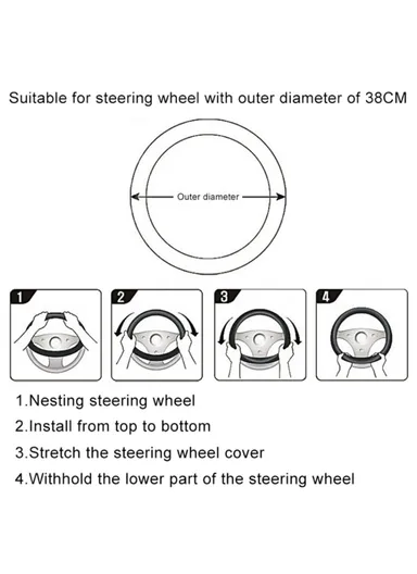 38cm Universal Comfortable Anti-Skid Steering Wheel Cover, Round Soft Grip Steering Wheel Cover for Car Truck - Beige/Coffee