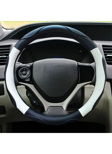 38cm Universal Comfortable Anti-Skid Steering Wheel Cover, Round Soft Grip Steering Wheel Cover for Car Truck - Black/White 