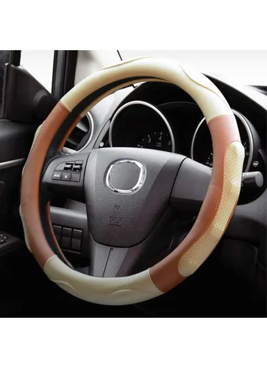 38cm Universal Comfortable Anti-Skid Steering Wheel Cover, Round Soft Grip Steering Wheel Cover for Car Truck - Black/White 