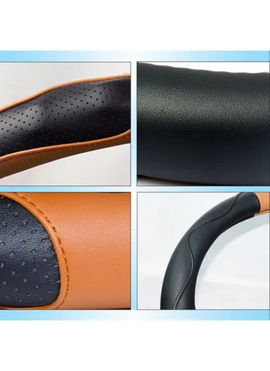 38cm Universal Comfortable Anti-Skid Steering Wheel Cover, Round Soft Grip Steering Wheel Cover for Car Truck - Black/White 