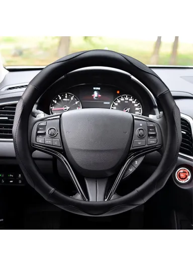 38cm Universal Comfortable Anti-Skid Steering Wheel Cover, Round Soft Grip Steering Wheel Cover for Car Truck - Black