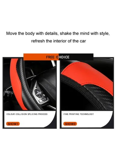 39cm Sport Carbon Leather Steering Wheel Cover, Leather Comfortable Grip Design Steering Wheel Cover, Anti Slip Touch, Anti Torsion Leather Sleeve Cover For Car - Blue