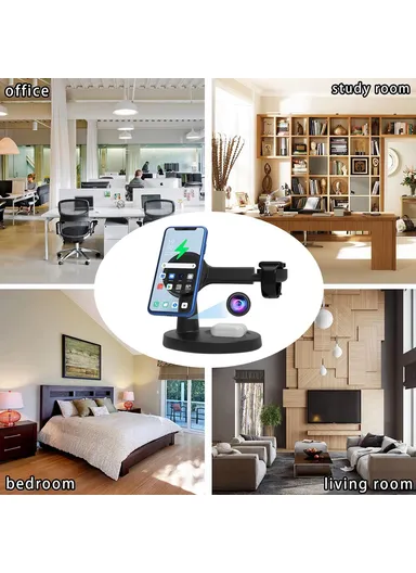 3-in-1 Phone+Smart Watch+Earbuds Wireless Charging, Motion Activated 4K WiFi Hidden Camera Spy Camera - Black