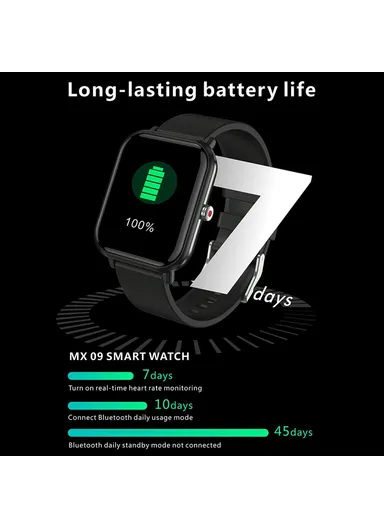 MX09 1.7 inch Bluetooth Smart Watch, Health &amp; Fitness Tracker Sport Smartwatch, Call Heart Rate Blood Pressure Monitor - Blue