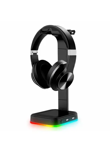 4-in-1 RGB Color Changing Light Headset Rack Holder, Dual USB Hub Gaming Headset Display Stand RGBD9 (L12.3 x W10.3 x H26.7)cm