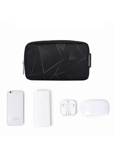 3D Diamond Pattern Travel Cable Organizer Electronics Accessories Cases Storage Bag H6-S11 (L20 x W12 x H7)cm - Black