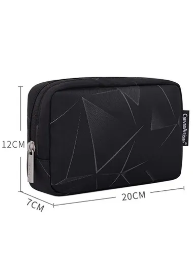 3D Diamond Pattern Travel Cable Organizer Electronics Accessories Cases Storage Bag H6-S11 (L20 x W12 x H7)cm - Black