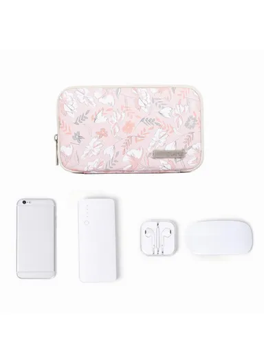CANVASARTISAN Leaf Flower Pattern Cable Organizer Electronics Accessories Cases Storage Bag G4-S21 (L20 x W12 x H3)cm