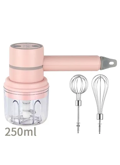 1200mAh 250ml 2 in 1 Hand Stick with 3-Speed Mixing Cup Food Chopper Egg Whisk CE, FDA, LFGB, MSDS Certification - Pink