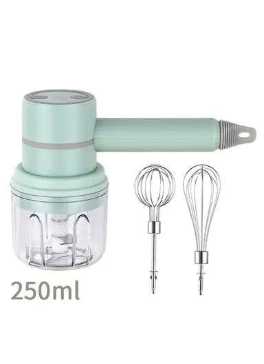 1200mAh 250ml 2 in 1 Hand Stick with 3-Speed Mixing Cup Food Chopper Egg Whisk CE, FDA, LFGB, MSDS Certification - Green