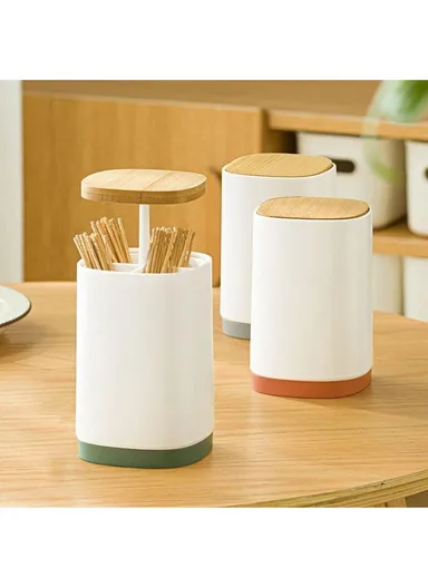 Pop-Up Toothpick Swab Storage Box Automatic Toothpick Dispenser Holder - Red