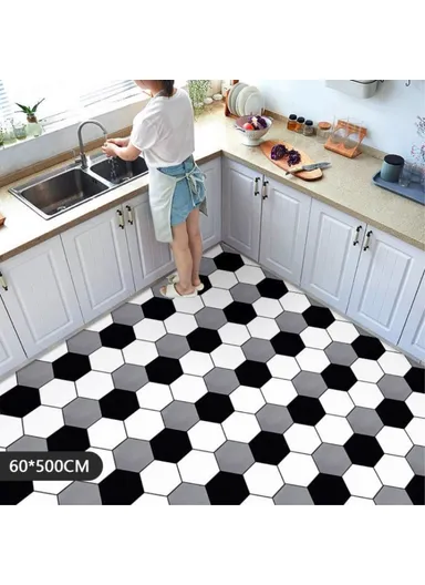 60x500cm Wall Floor Sticker Wallpaper for Bedroom Living Room Bathroom Floor Tile Sticker - Black &amp; Grey
