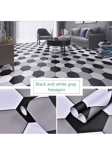 60x500cm Wall Floor Sticker Wallpaper for Bedroom Living Room Bathroom Floor Tile Sticker - Black &amp; Grey