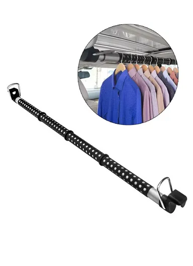 91-164cm Car Clothes Hanger Bar, Multi-Uses Adjustable Bar Vehicle Clothing Rack with No-Slip Dividers - Black