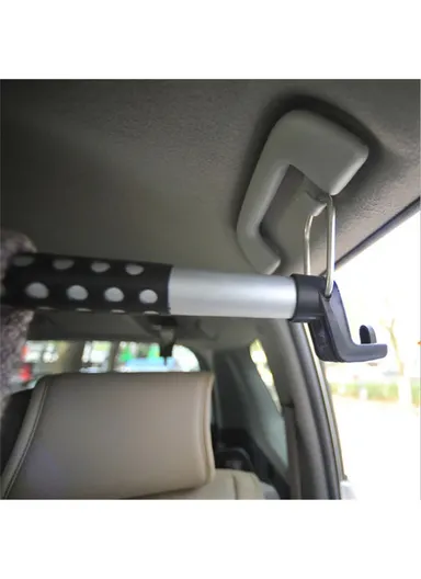 91-164cm Car Clothes Hanger Bar, Multi-Uses Adjustable Bar Vehicle Clothing Rack with No-Slip Dividers - Black