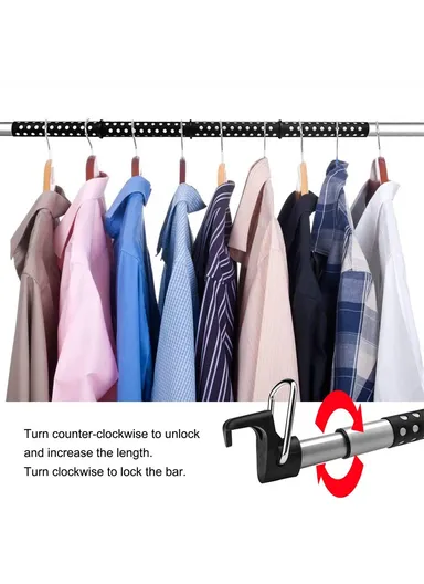 91-164cm Car Clothes Hanger Bar, Multi-Uses Adjustable Bar Vehicle Clothing Rack with No-Slip Dividers - Black