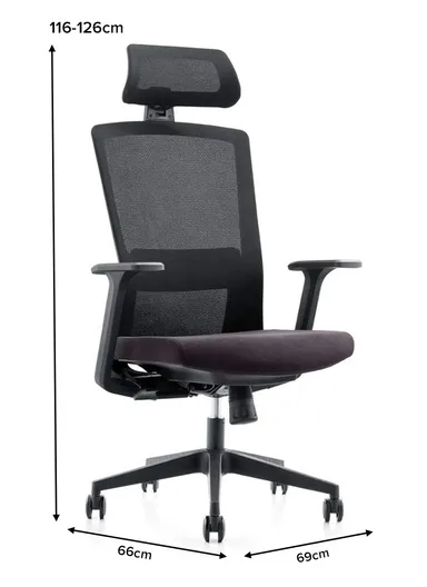 Comfortable Durable Office Chair, Desk Chair with Adjustable Lumbar Support, Swivel Wheels, Position Locking Mechanism, Adjustable Height, Adjustable Headrest, Backrest &amp; Fixed Armrest 6219A-2 (W69 x D66 x H126-116)c