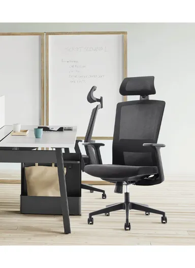 Comfortable Durable Office Chair, Desk Chair with Adjustable Lumbar Support, Swivel Wheels, Position Locking Mechanism, Adjustable Height, Adjustable Headrest, Backrest &amp; Fixed Armrest 6219A-2 (W69 x D66 x H126-116)c