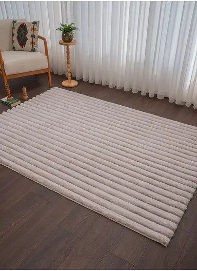 Para Sala Vertical Stripes Faux Rabbit Fur Carpet 160 x 230 cm Rectangular Zymta Winter Carpet - Mink