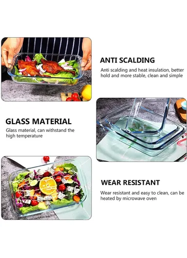 2.2L Rectangular Borosilicate Glass Baking Dish Oven-Safe CXKP (34x20x6)cm