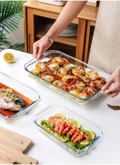 2.2L Rectangular Borosilicate Glass Baking Dish Oven-Safe CXKP (34x20x6)cm