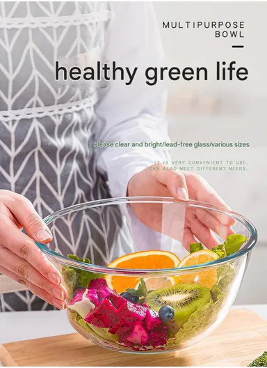 3.3L Large Borosilicate Clear Mixing Glass Bowls for Kitchen W001