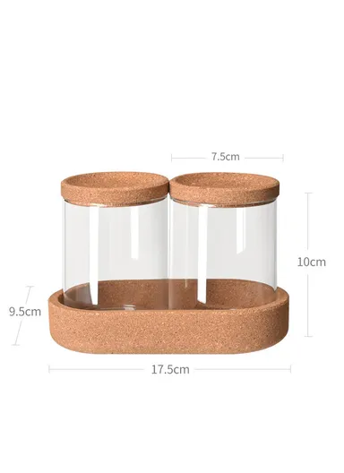 2-Glass Seasoning &amp; Food Storage Jar with Stand Holder &amp; Airtight Lids Set (D7.5 x H10)cm