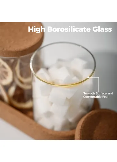 2-Glass Seasoning &amp; Food Storage Jar with Stand Holder &amp; Airtight Lids Set (D7.5 x H10)cm