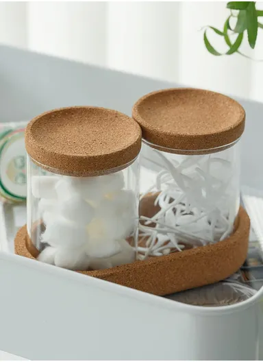 2-Glass Seasoning &amp; Food Storage Jar with Stand Holder &amp; Airtight Lids Set (D7.5 x H10)cm