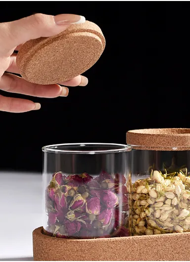 2-Glass Seasoning &amp; Food Storage Jar with Stand Holder &amp; Airtight Lids Set (D7.5 x H10)cm