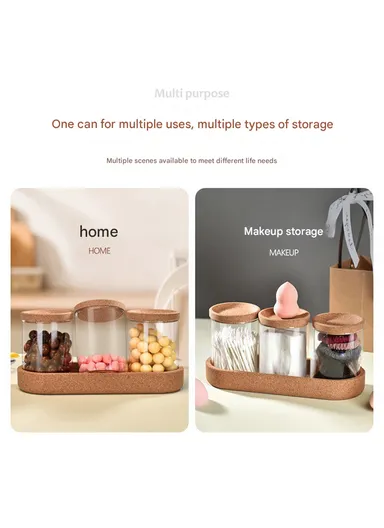 3-Glass Seasoning &amp; Food Storage Jar with Stand Holder &amp; Airtight Lids Set (W8 x H10)cm