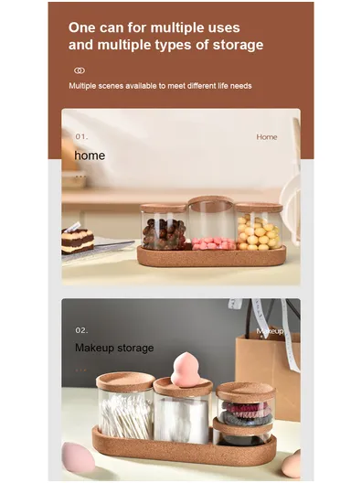 4-Glass Seasoning &amp; Food Storage Jar with Stand Holder &amp; Airtight Lids Set (D8 x H11)cm 