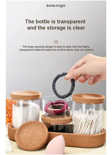 4-Glass Seasoning &amp; Food Storage Jar with Stand Holder &amp; Airtight Lids Set (D8 x H11)cm 