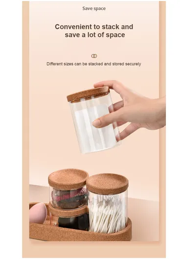 4-Glass Seasoning &amp; Food Storage Jar with Stand Holder &amp; Airtight Lids Set (D8 x H11)cm 