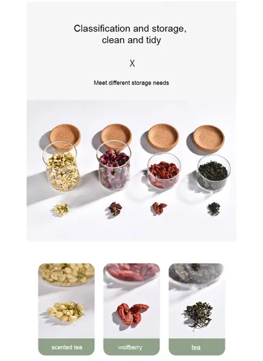 4-Glass Seasoning &amp; Food Storage Jar with Stand Holder &amp; Airtight Lids Set (D8 x H11)cm 