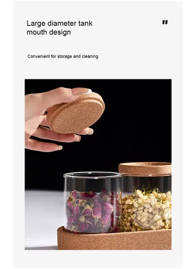 4-Glass Seasoning &amp; Food Storage Jar with Stand Holder &amp; Airtight Lids Set (D8 x H11)cm 