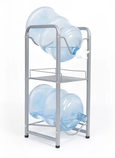 2-Tier 19L Water Gallons Rack, Sturdy Iron Water Bottles Holder with Extra Storage Shelf AX-1 - Grey
